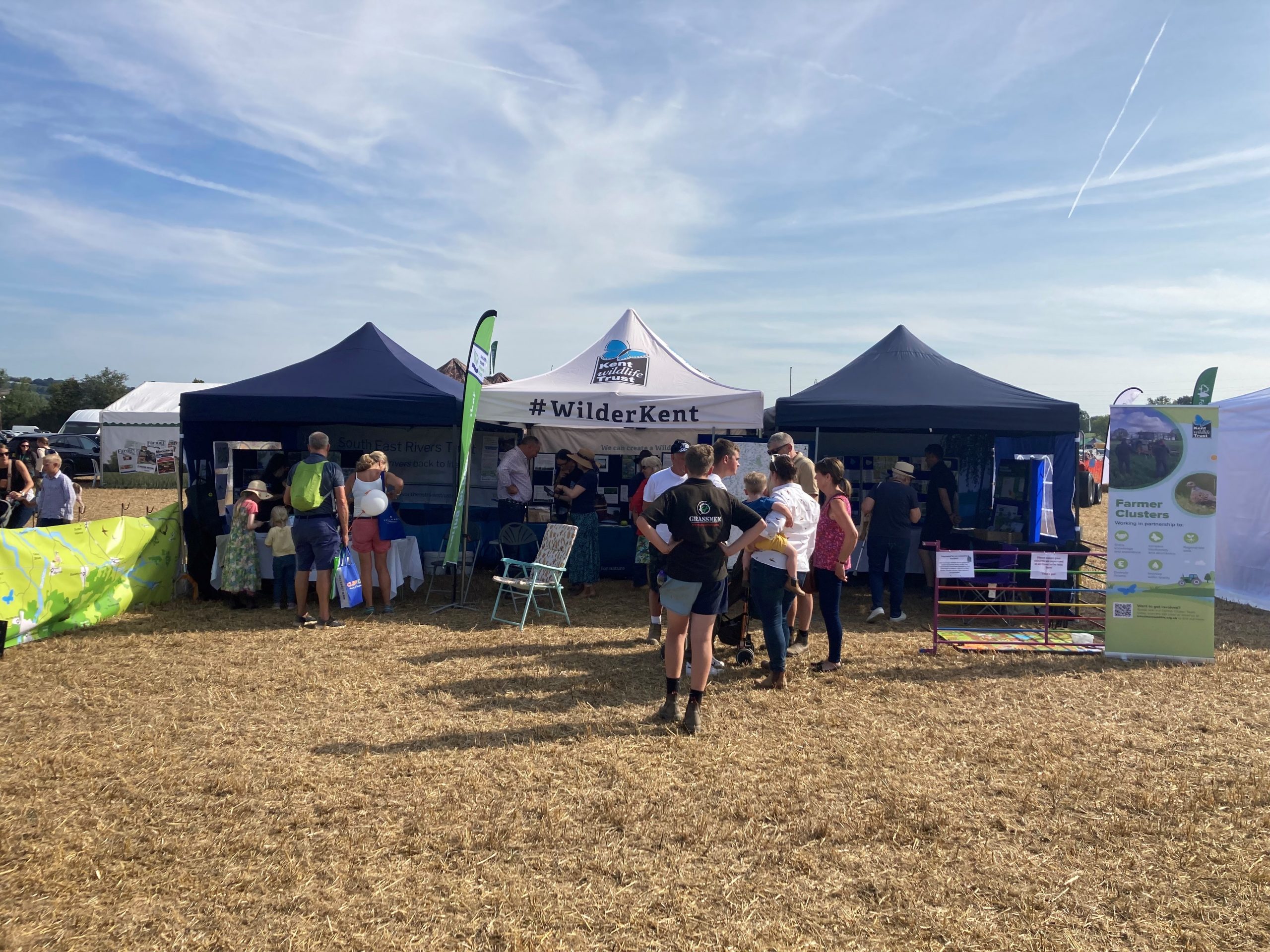 The Kent Wildlife Trust and Farmer Cluster stands at a ploughing match in Kent.