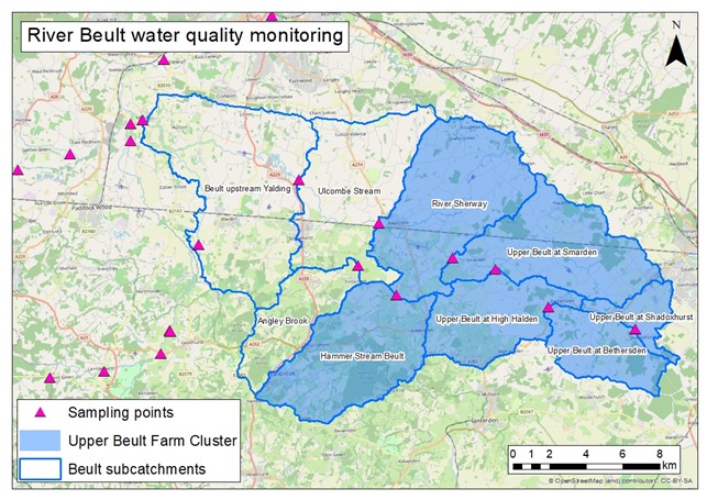 The River Beult water quality monitoring sampling map.